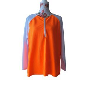 Lauren Ralph Lauren Sz 2XL Orange White Raglan Sleeve Waffle Half Zip Top Mint!